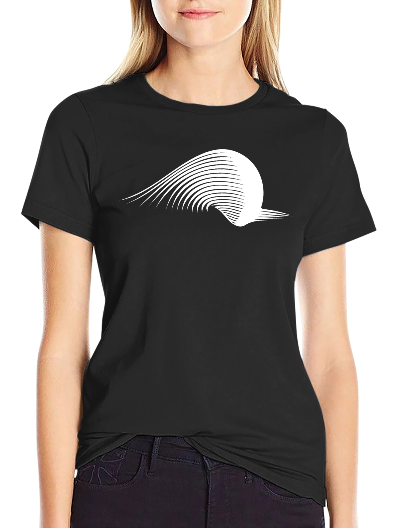 Stylish Black Graphic Tee - Abstract Wave Design