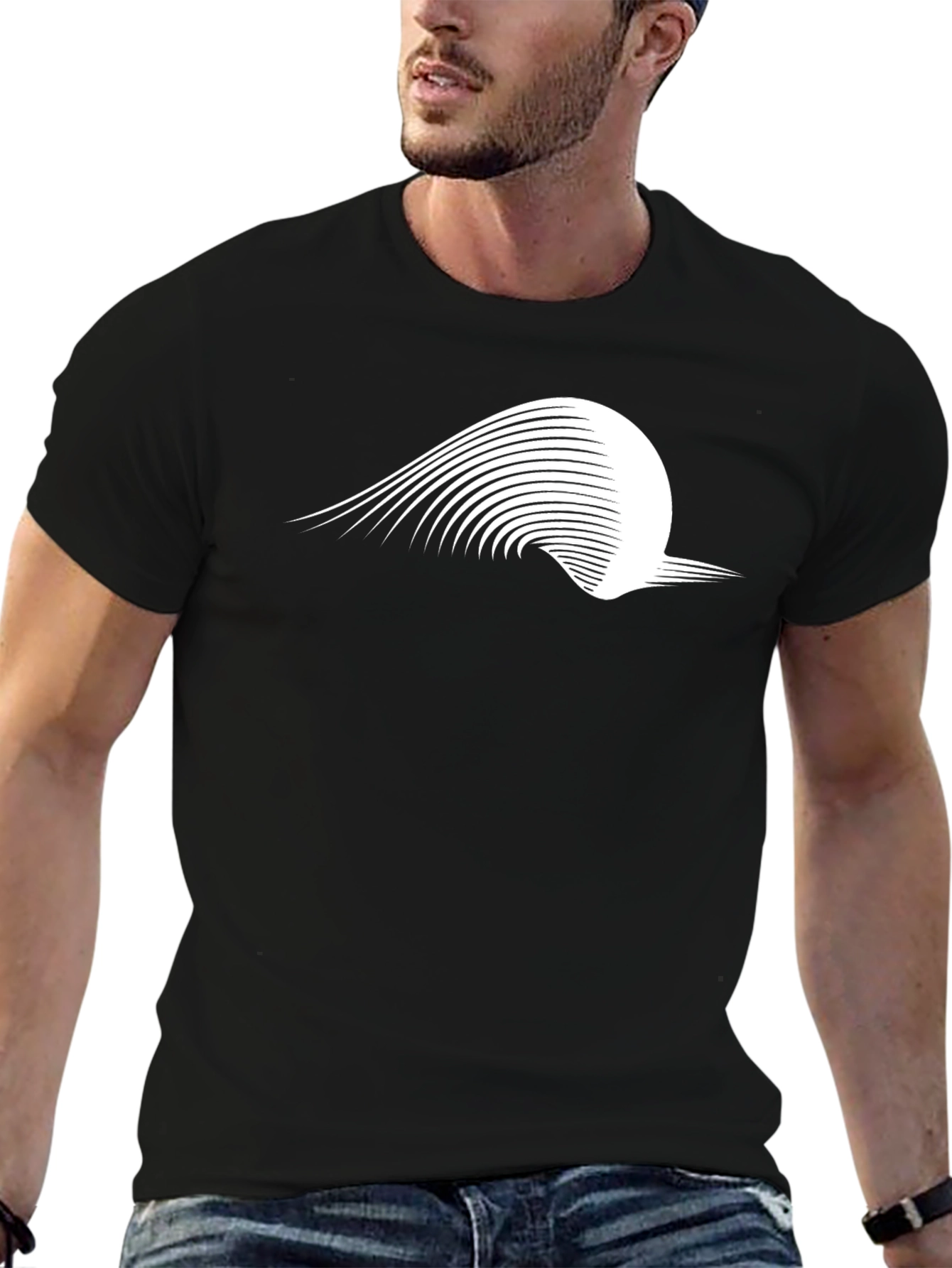 Stylish Black Graphic Tee - Abstract Wave Design