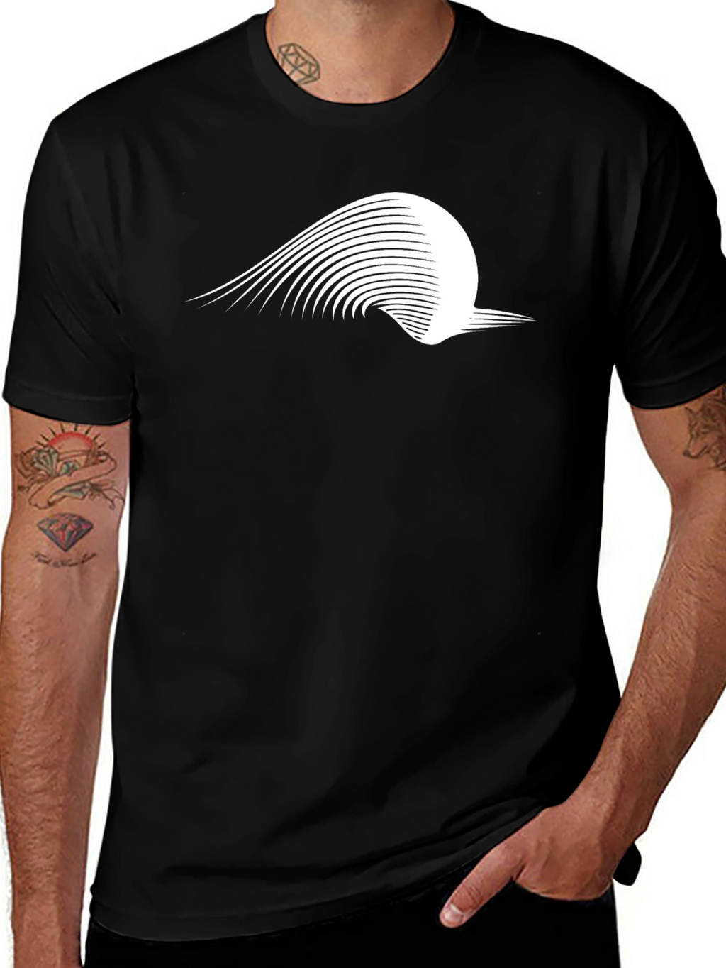 Stylish Black Graphic Tee - Abstract Wave Design