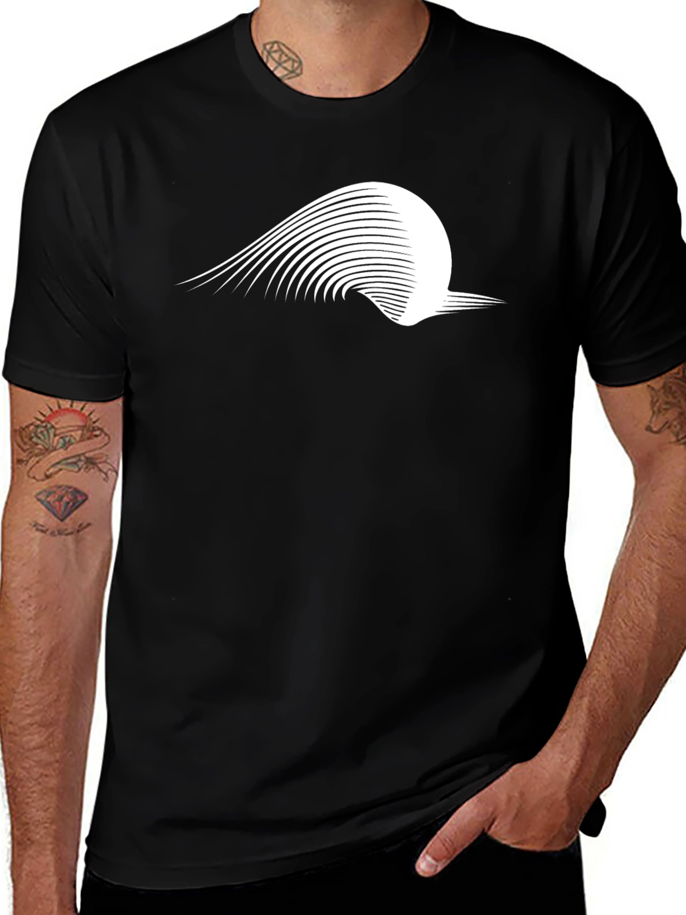 Stylish Black Graphic Tee - Abstract Wave Design
