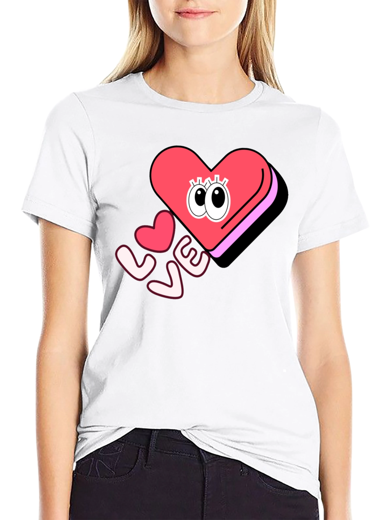 Love Heart Eyes Graphic Black T-Shirt