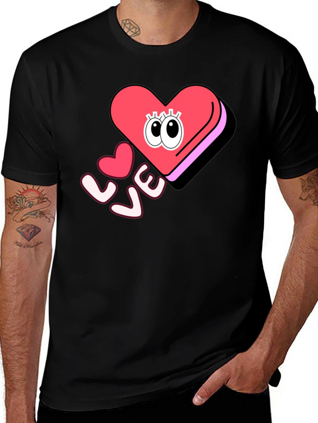 Love Heart Eyes Graphic Black T-Shirt
