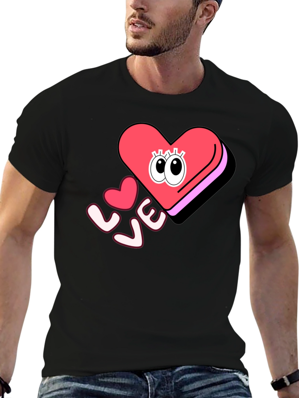Love Heart Eyes Graphic Black T-Shirt