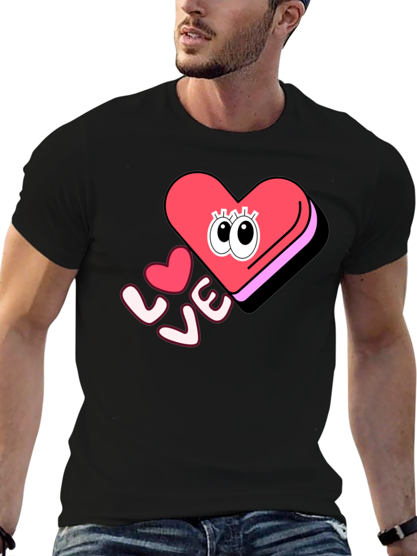 Love Heart Eyes Graphic Black T-Shirt