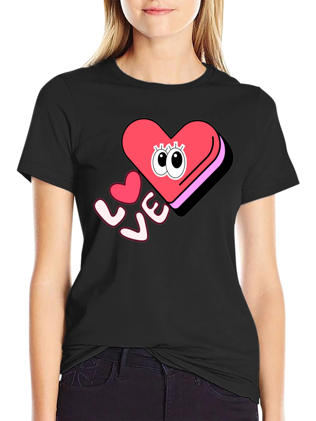 Love Heart Eyes Graphic Black T-Shirt