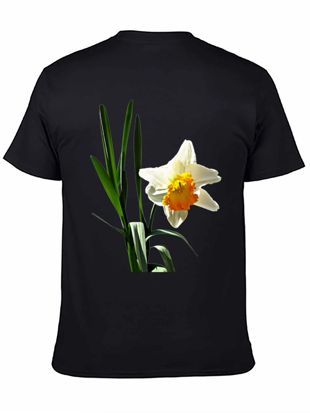 Floral Graphic T-Shirt - White Daffodil on Black