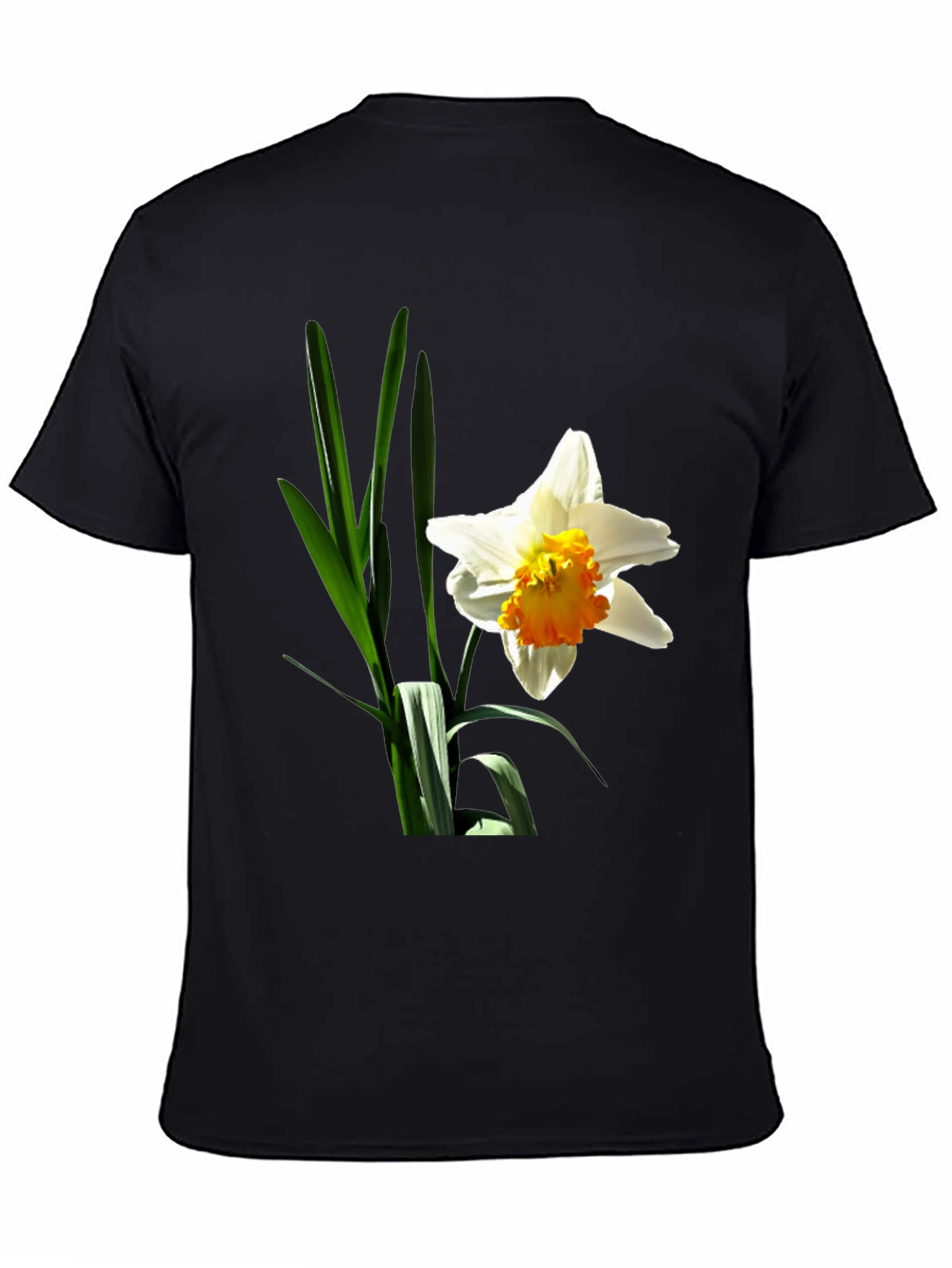 Floral Graphic T-Shirt - White Daffodil on Black