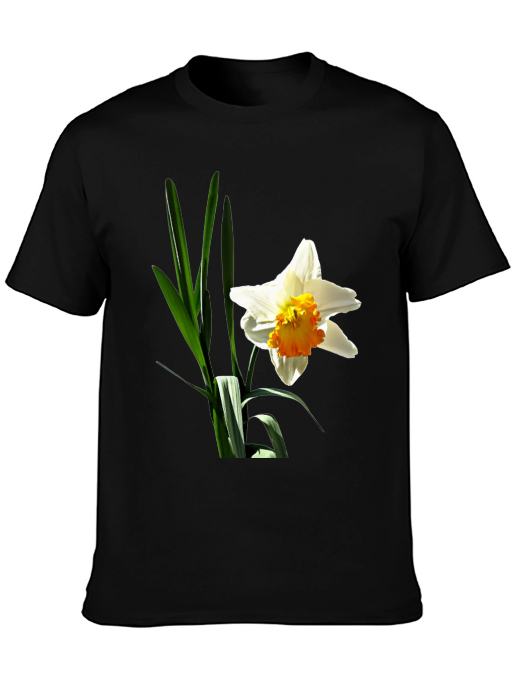 Floral Graphic T-Shirt - White Daffodil on Black