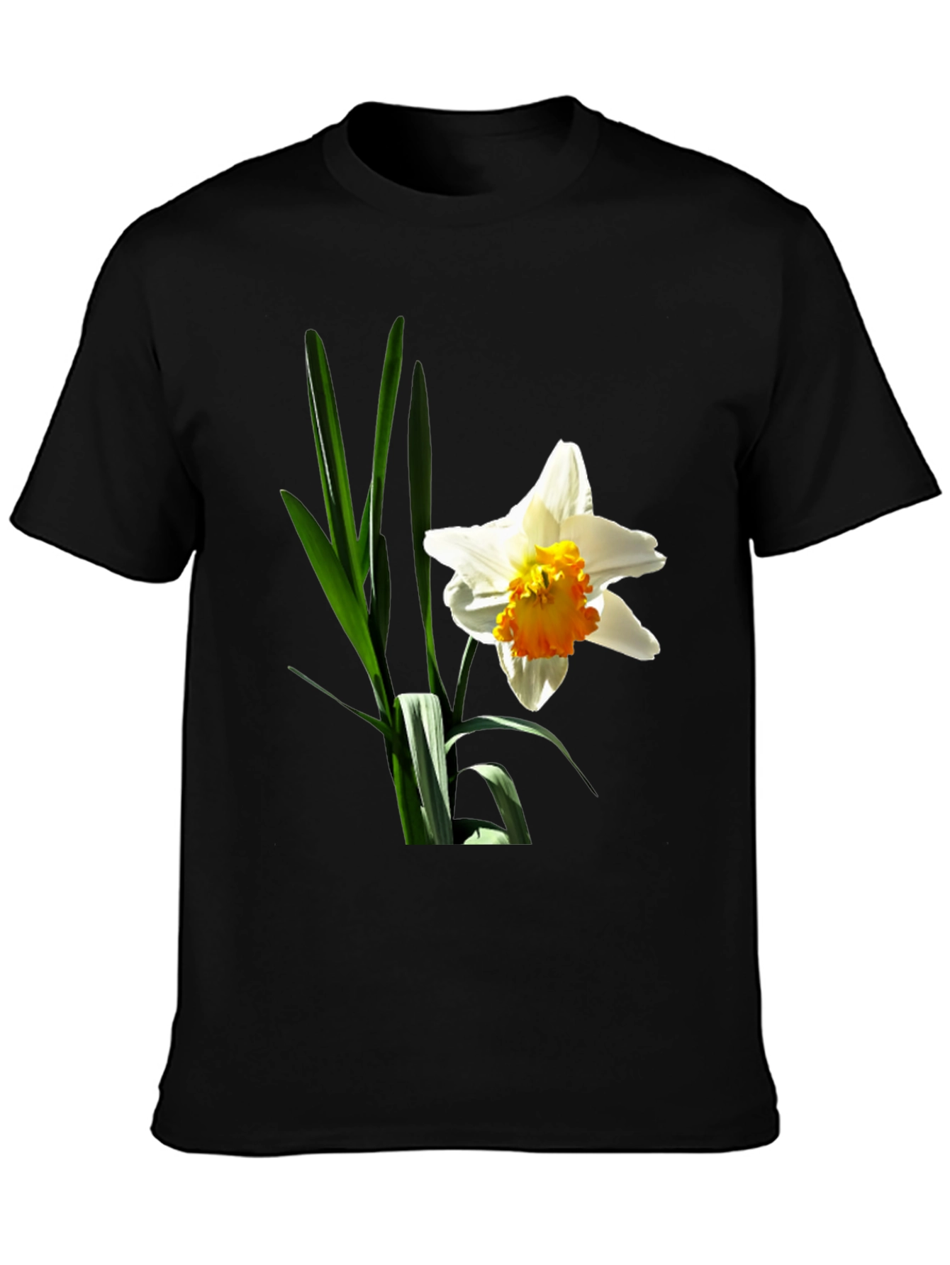 Floral Graphic T-Shirt - White Daffodil on Black