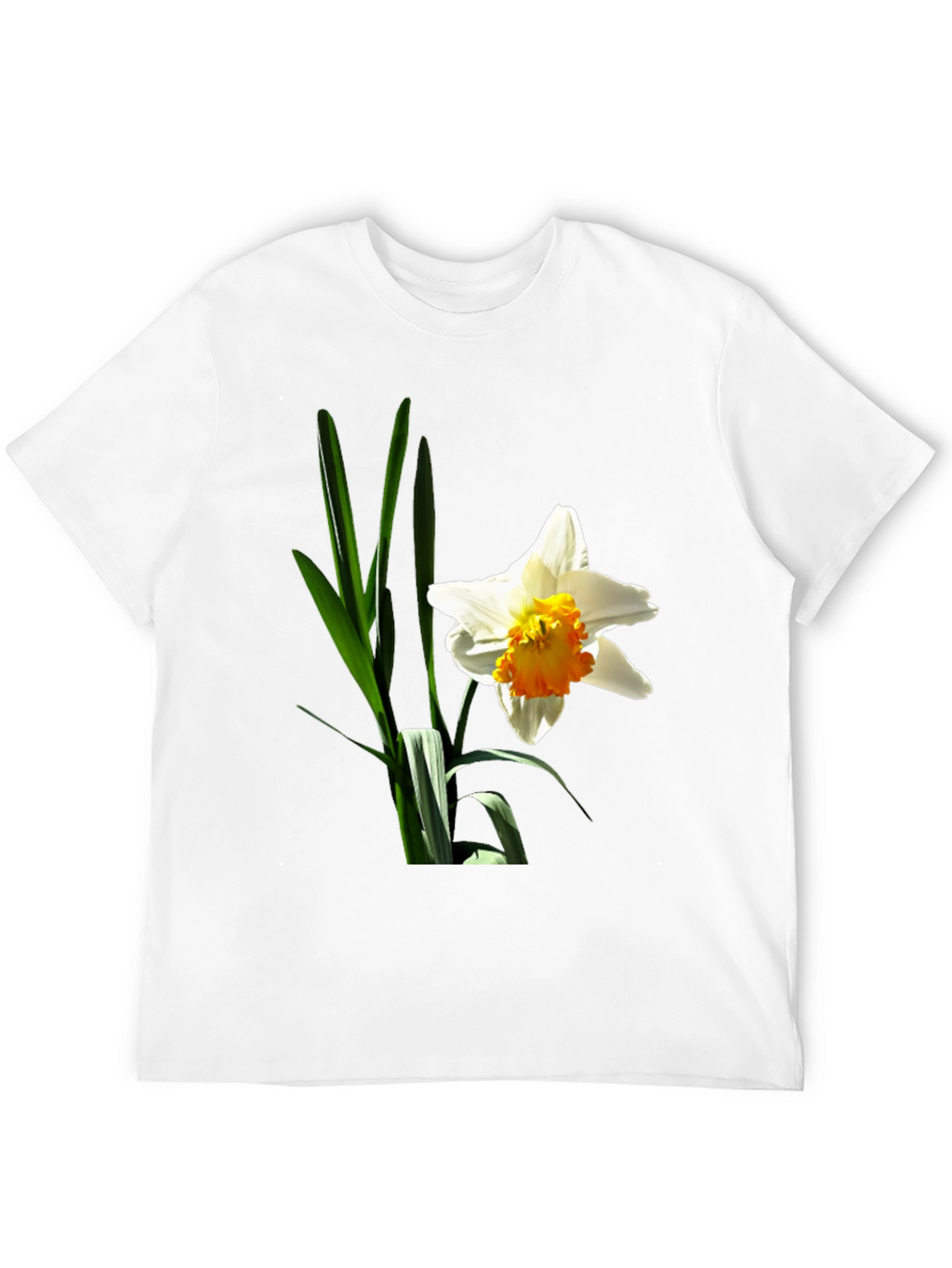 Floral Graphic T-Shirt - White Daffodil on Black