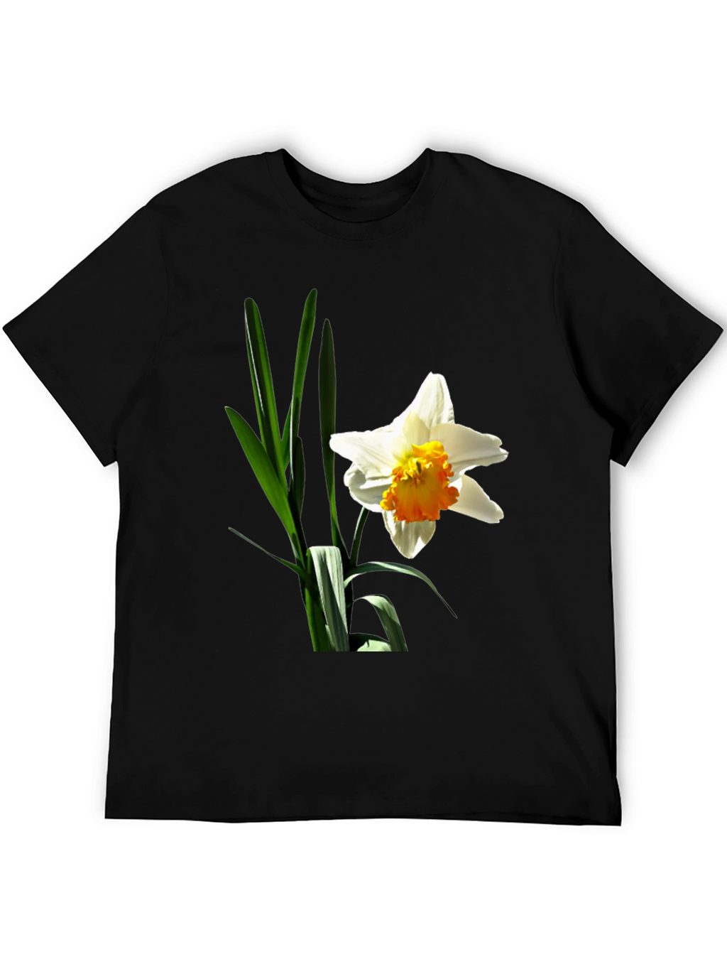 Floral Graphic T-Shirt - White Daffodil on Black