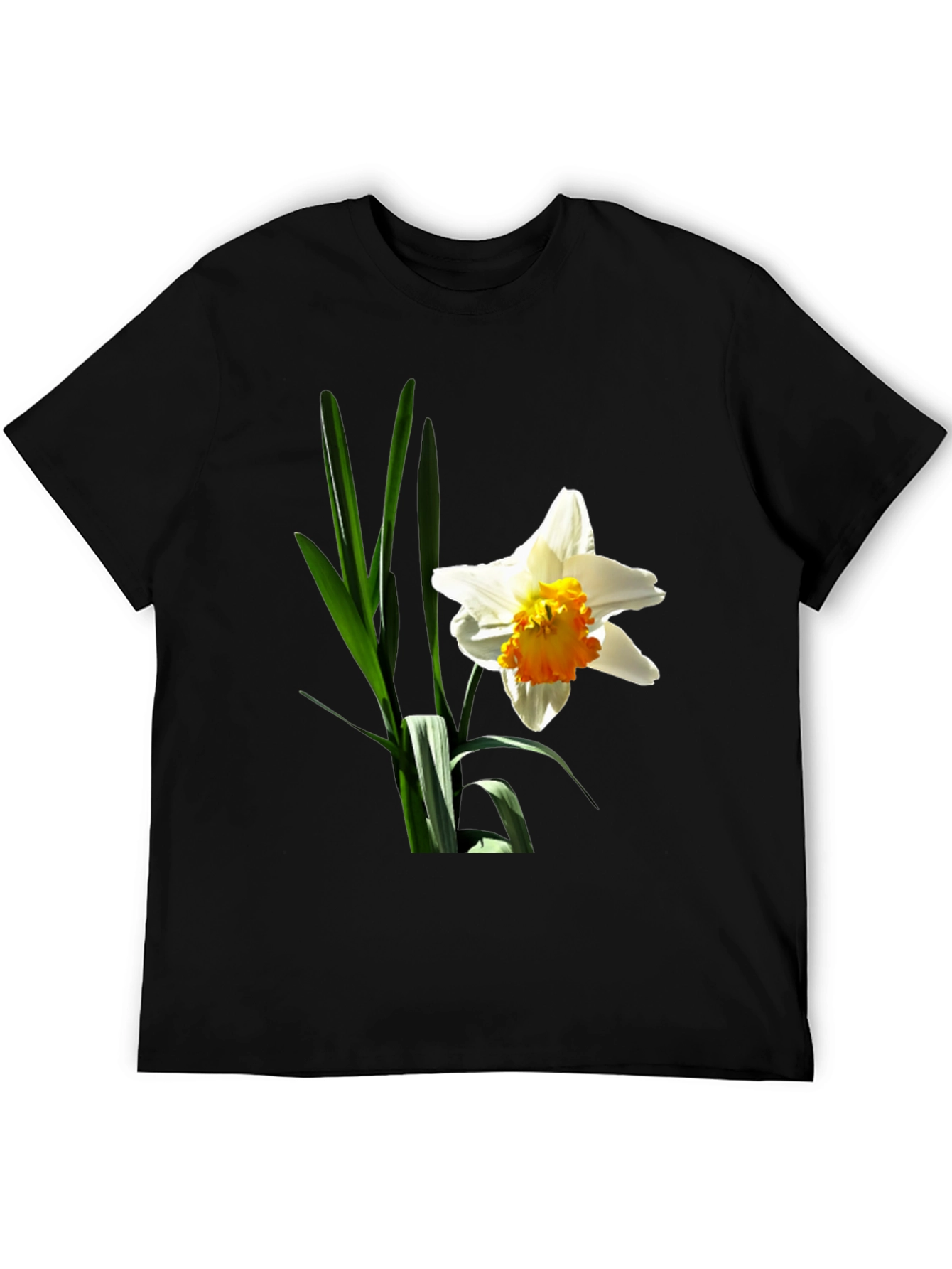 Floral Graphic T-Shirt - White Daffodil on Black