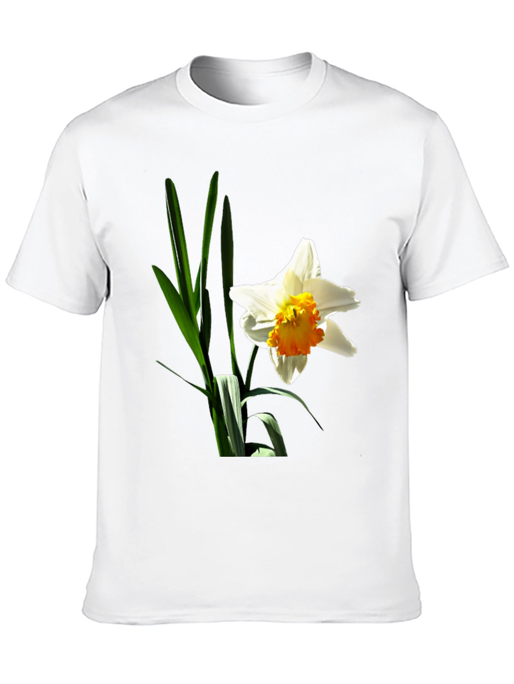 Floral Graphic T-Shirt - White Daffodil on Black
