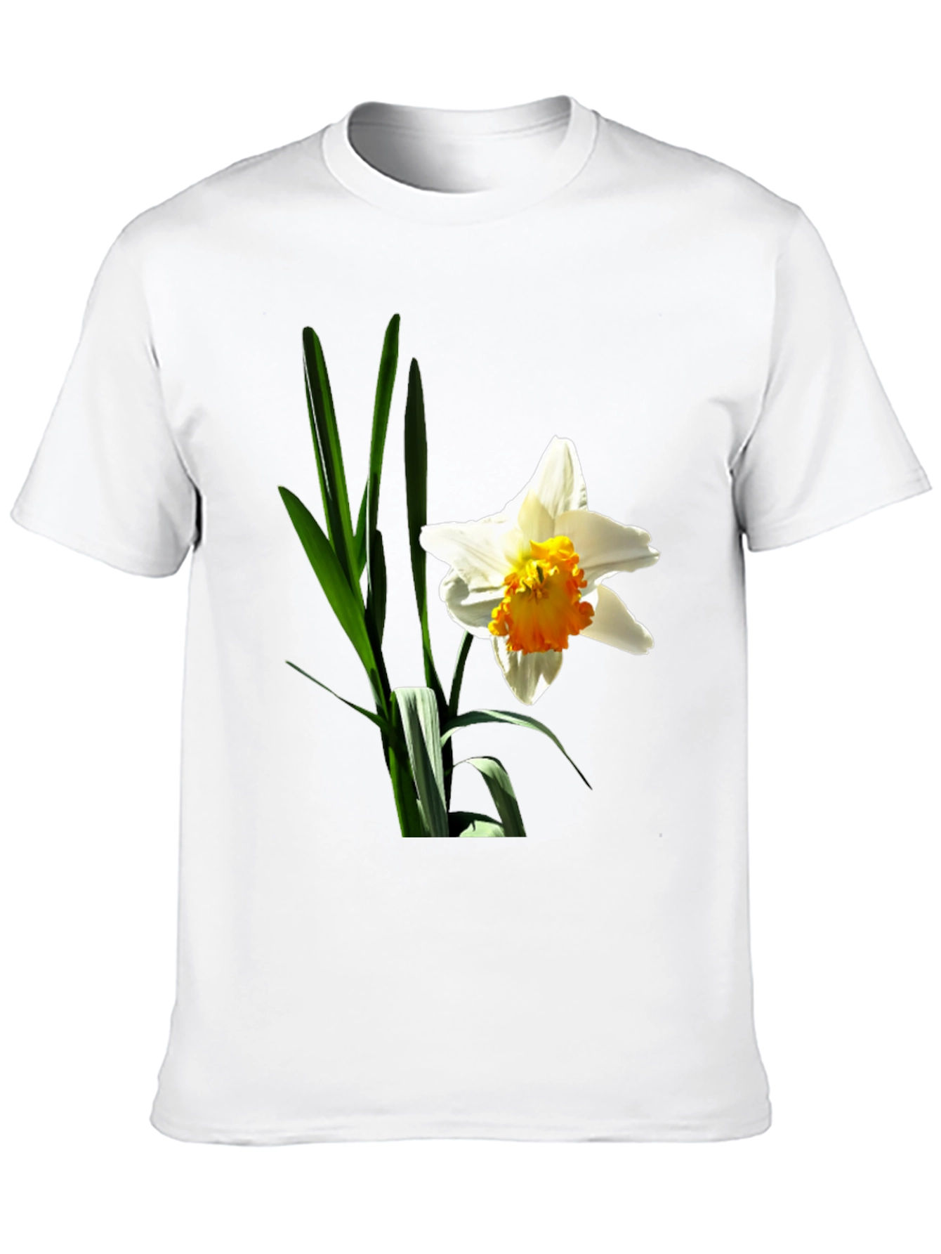 Floral Graphic T-Shirt - White Daffodil on Black