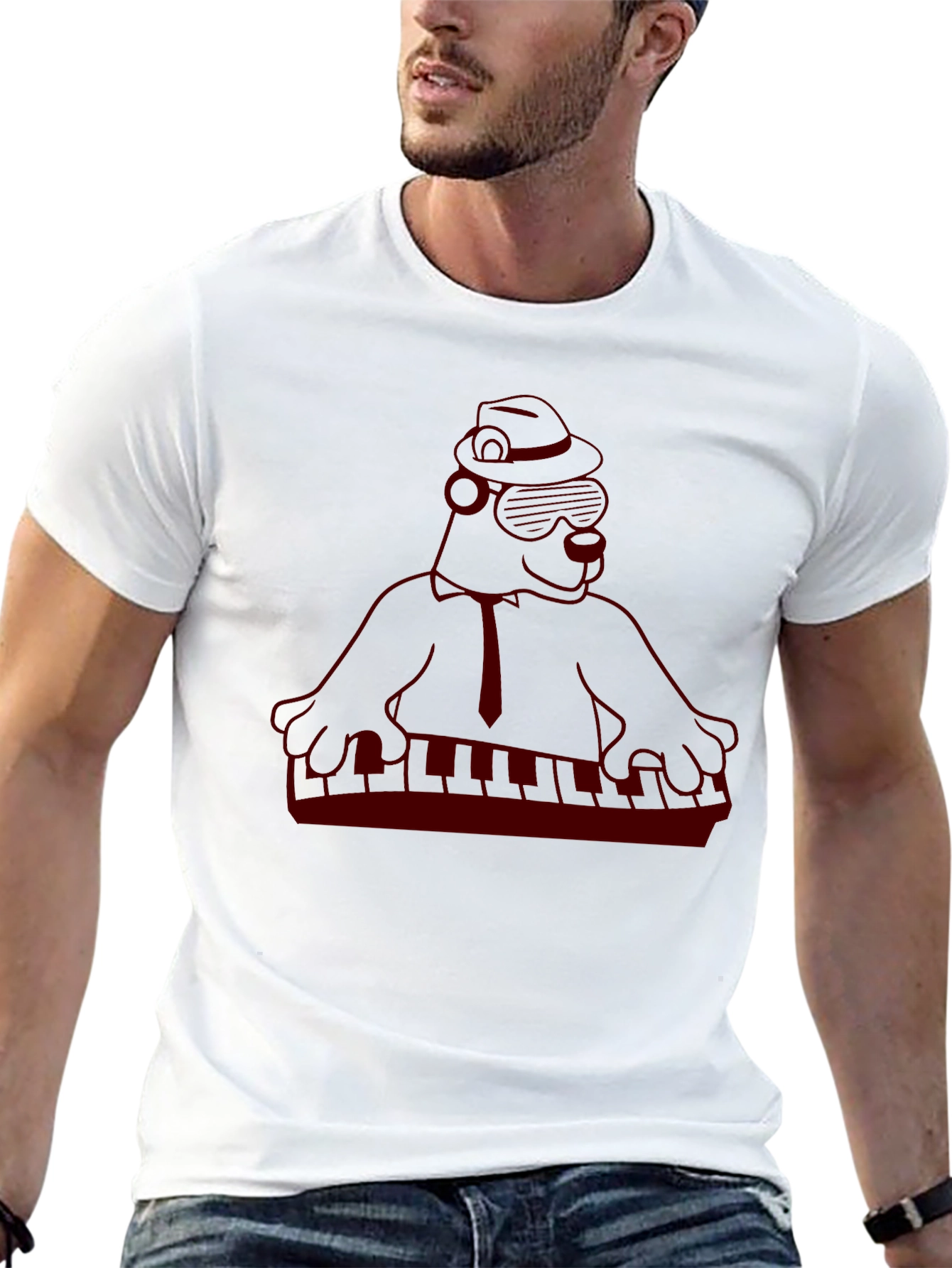 Cool Cartoon Gorilla Musician Black T-Shirt