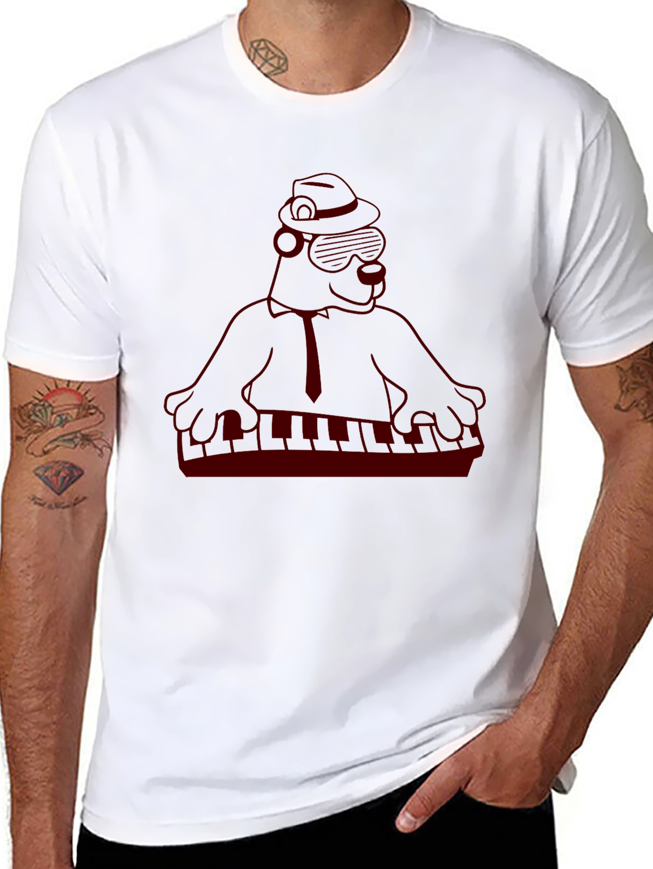 Cool Cartoon Gorilla Musician Black T-Shirt