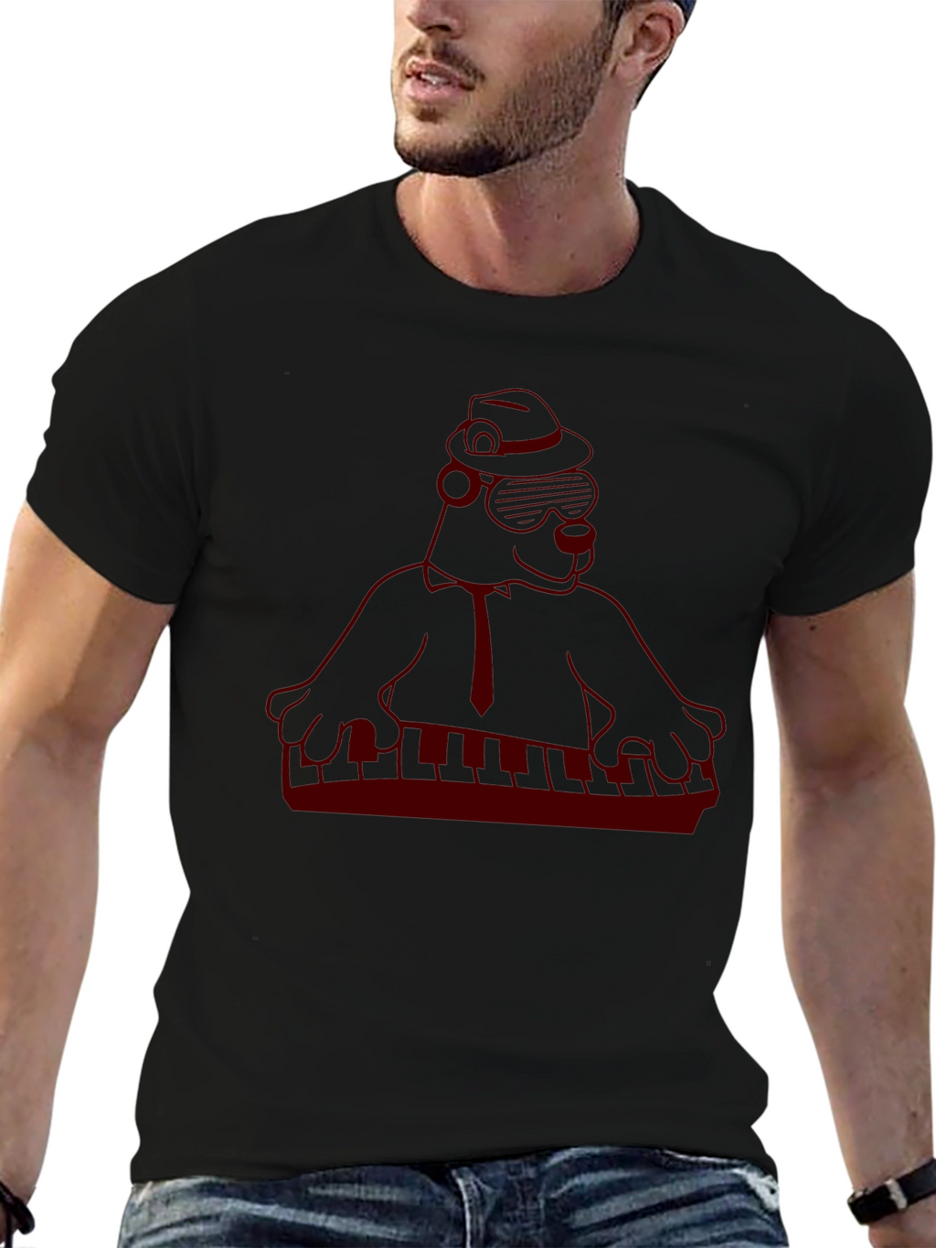 Cool Cartoon Gorilla Musician Black T-Shirt