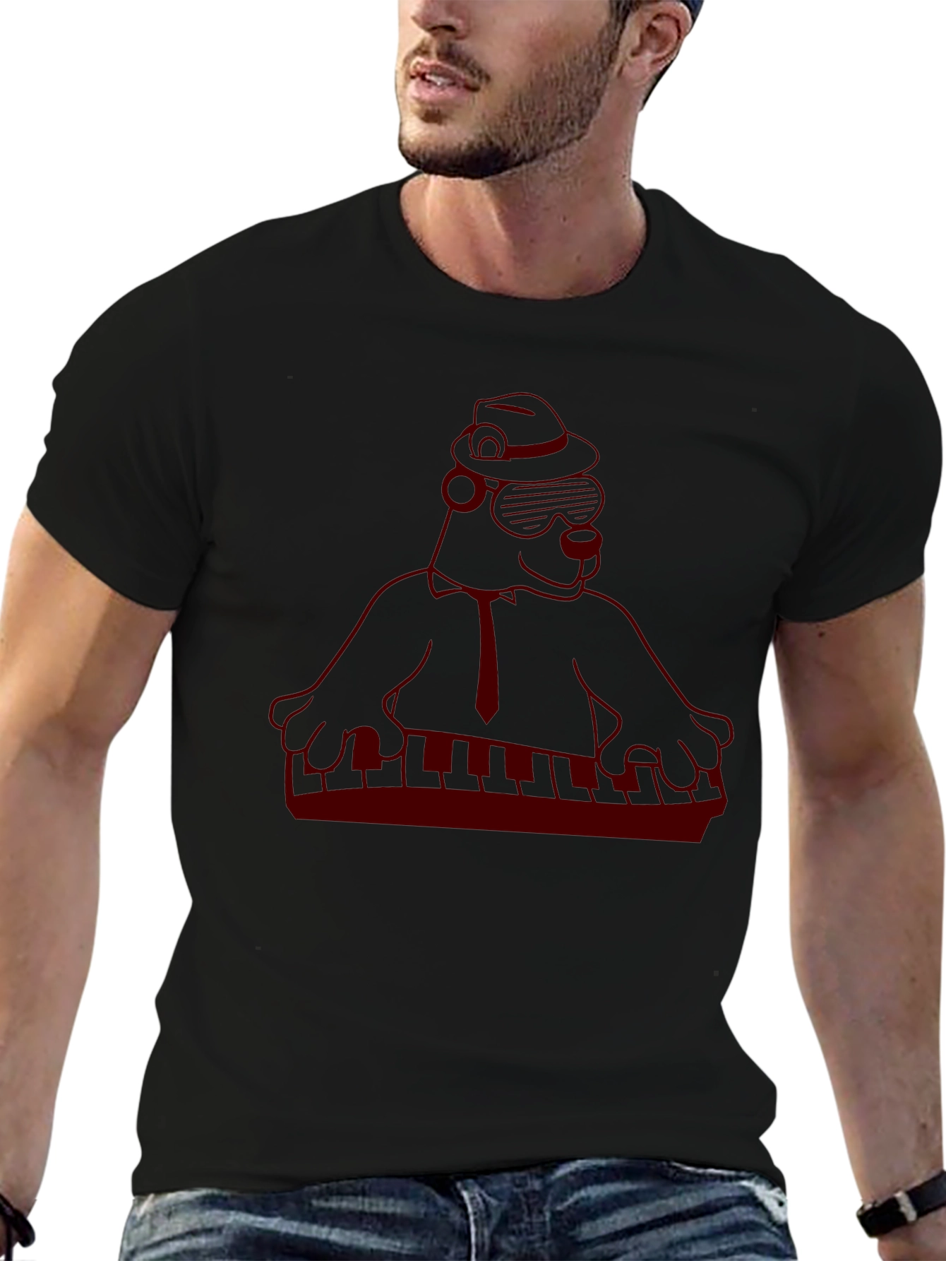 Cool Cartoon Gorilla Musician Black T-Shirt