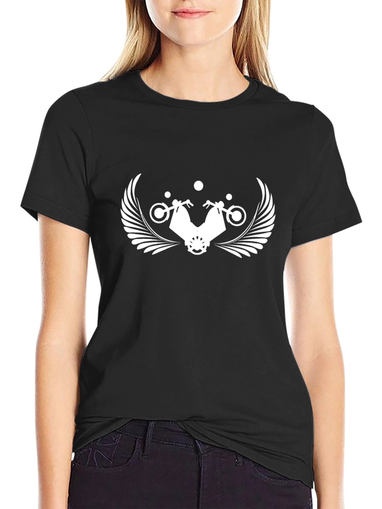 Mens Black T-Shirt with White Motorcycle Graphic