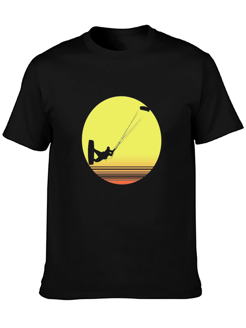 Kitesurfer Sunset Graphic Tee - Black Cotton T-Shirt