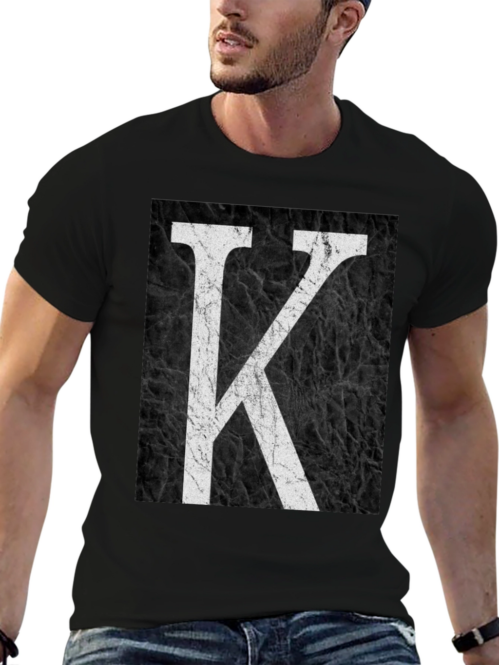Letter K Graphic Print Black T-Shirt