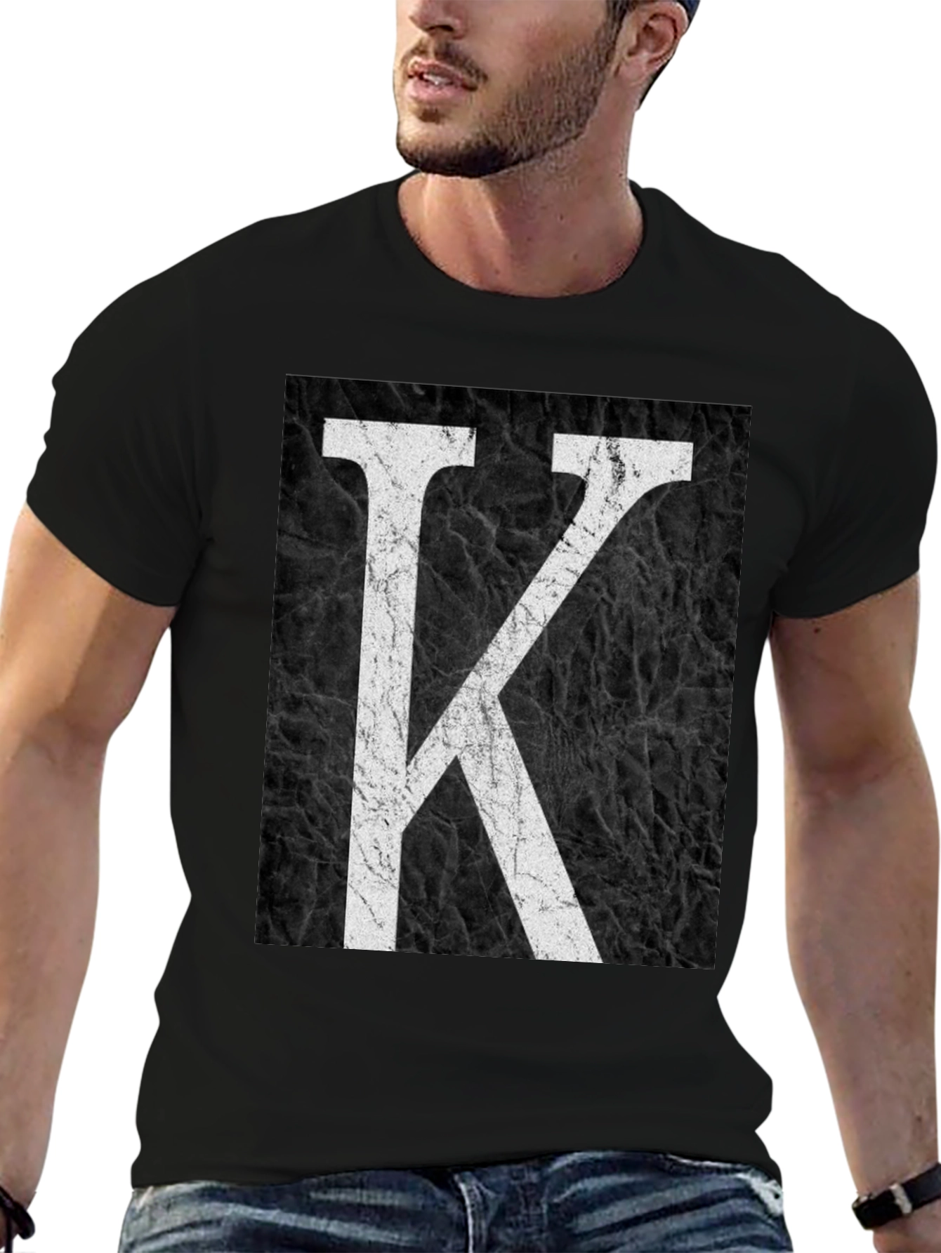 Letter K Graphic Print Black T-Shirt