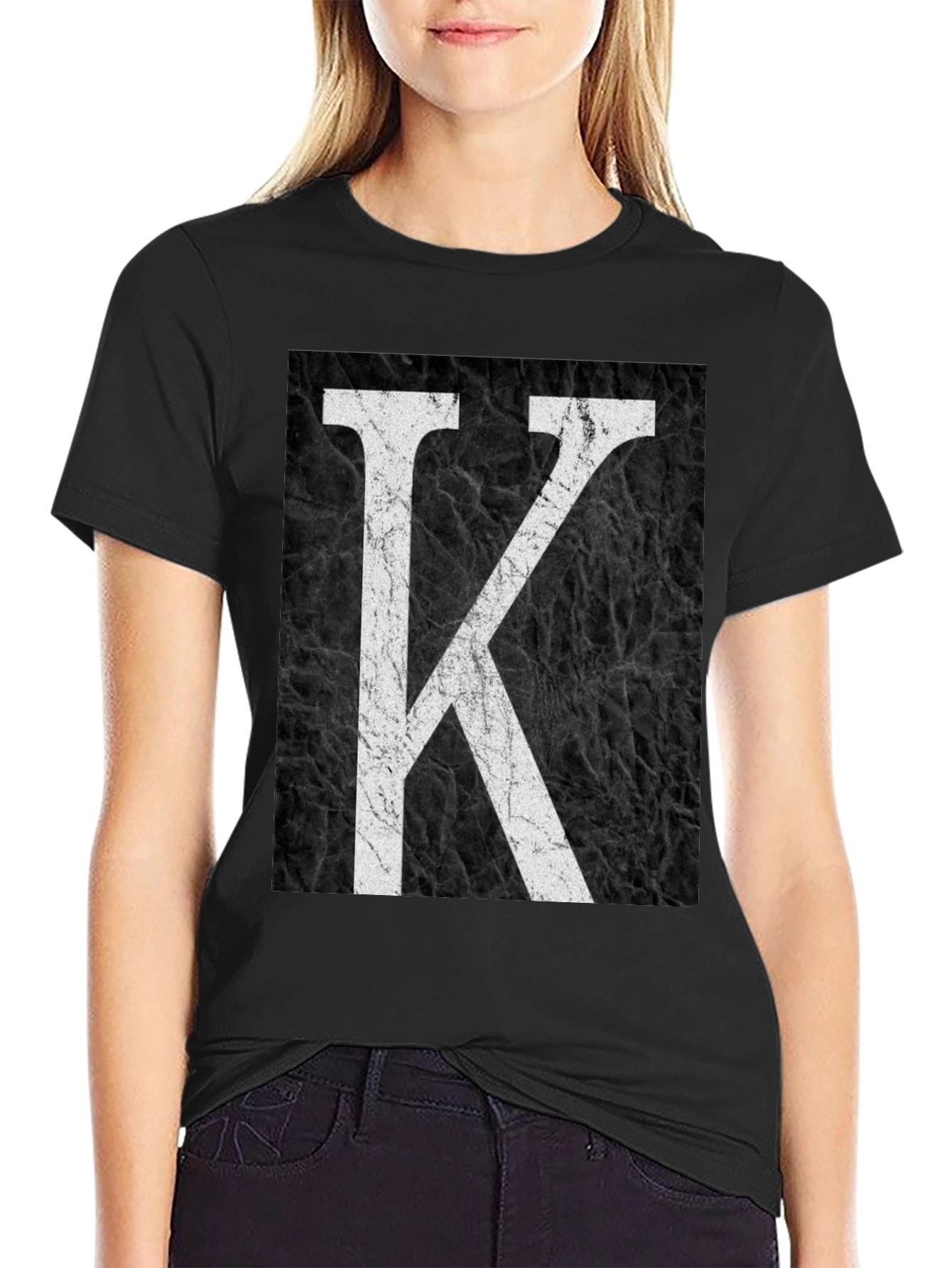 Letter K Graphic Print Black T-Shirt