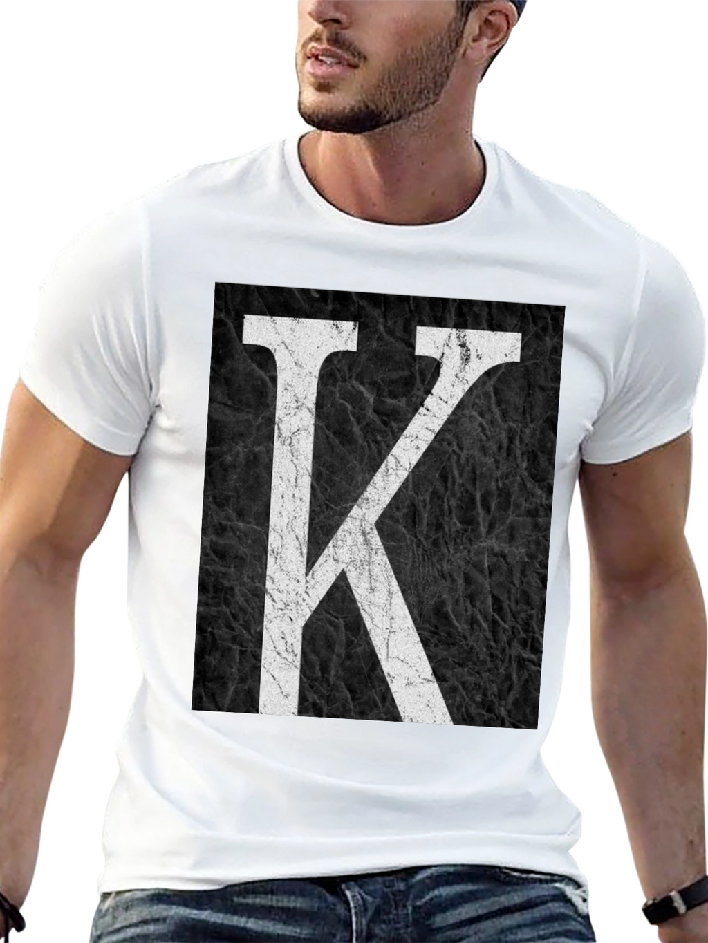 Letter K Graphic Print Black T-Shirt