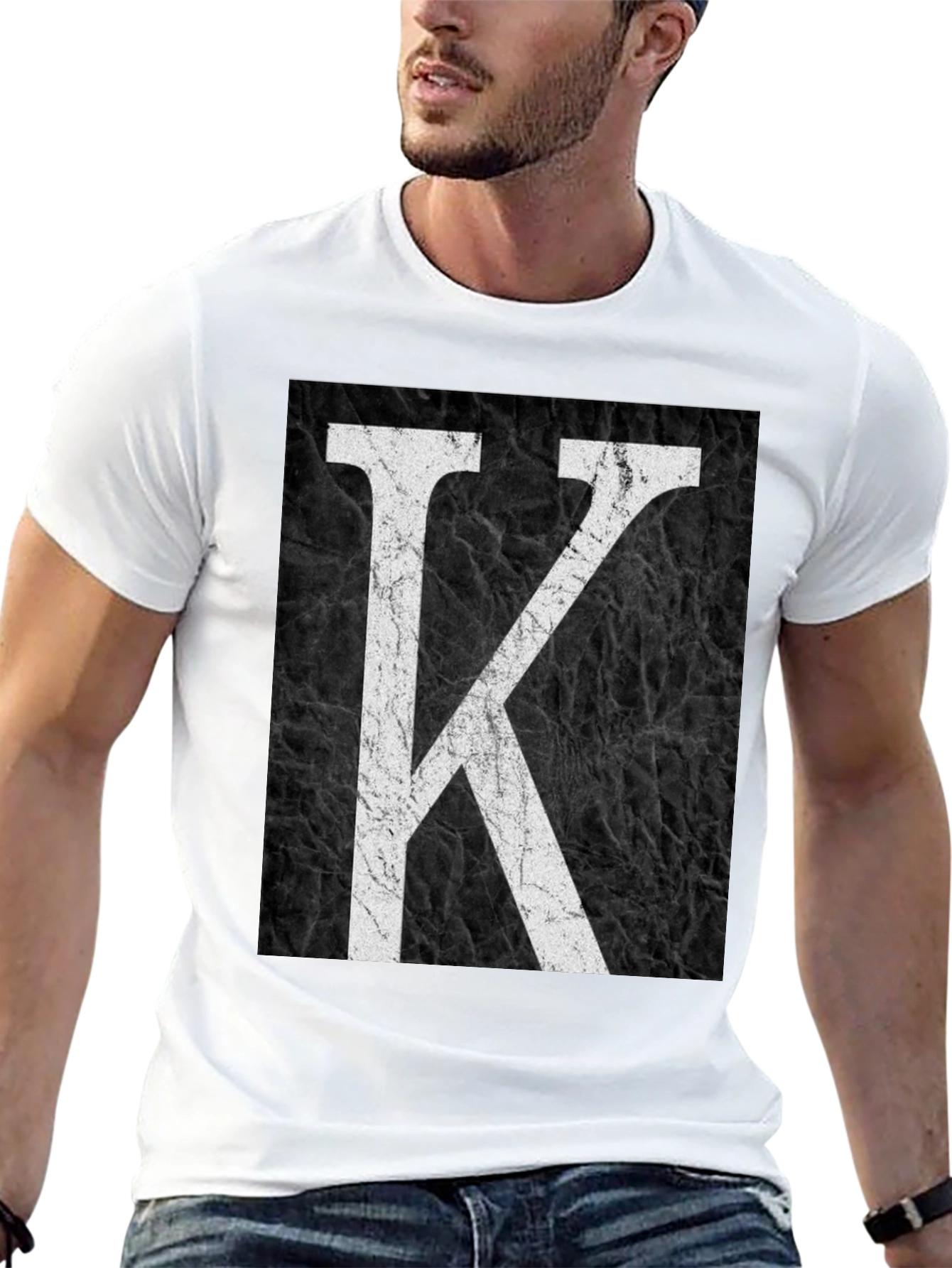 Letter K Graphic Print Black T-Shirt