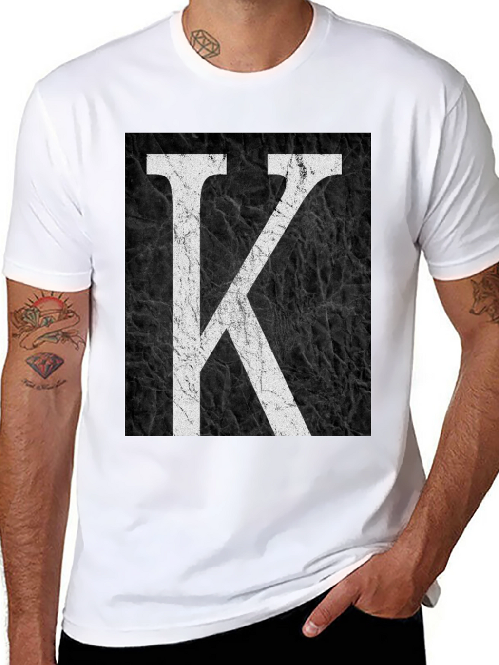Letter K Graphic Print Black T-Shirt