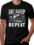 Eat Sleep Fish Repeat Black Graphic Tee