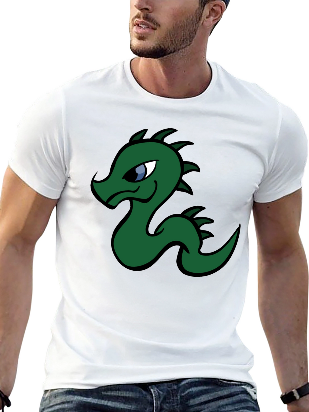 Cartoon Dragon Graphic Tee - Black Cotton T-Shirt