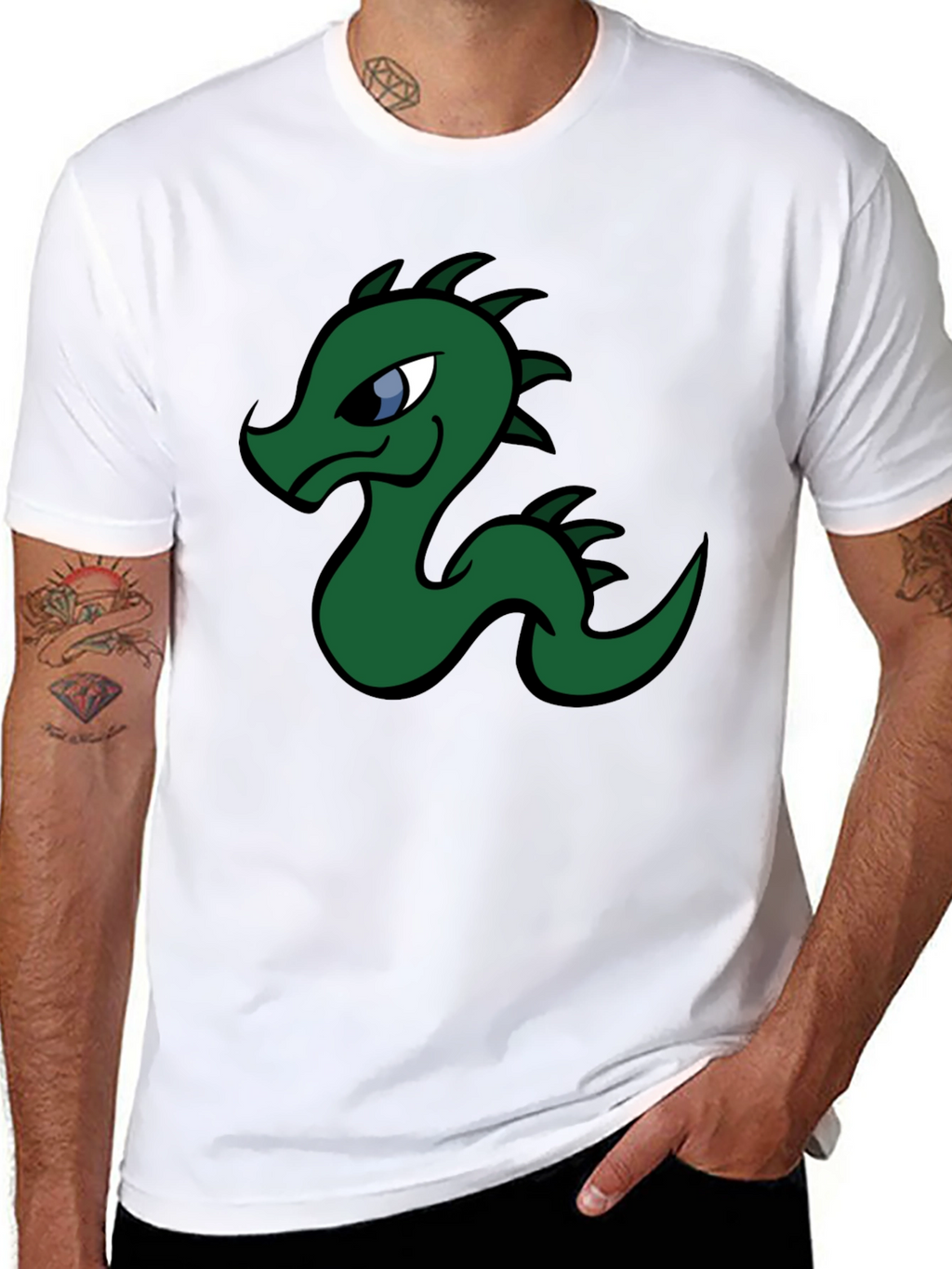 Cartoon Dragon Graphic Tee - Black Cotton T-Shirt