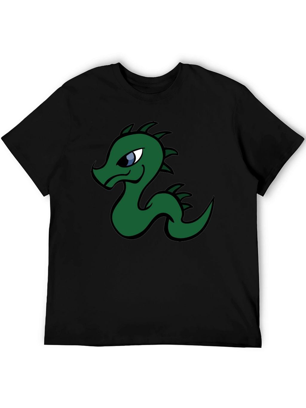 Cartoon Dragon Graphic Tee - Black Cotton T-Shirt