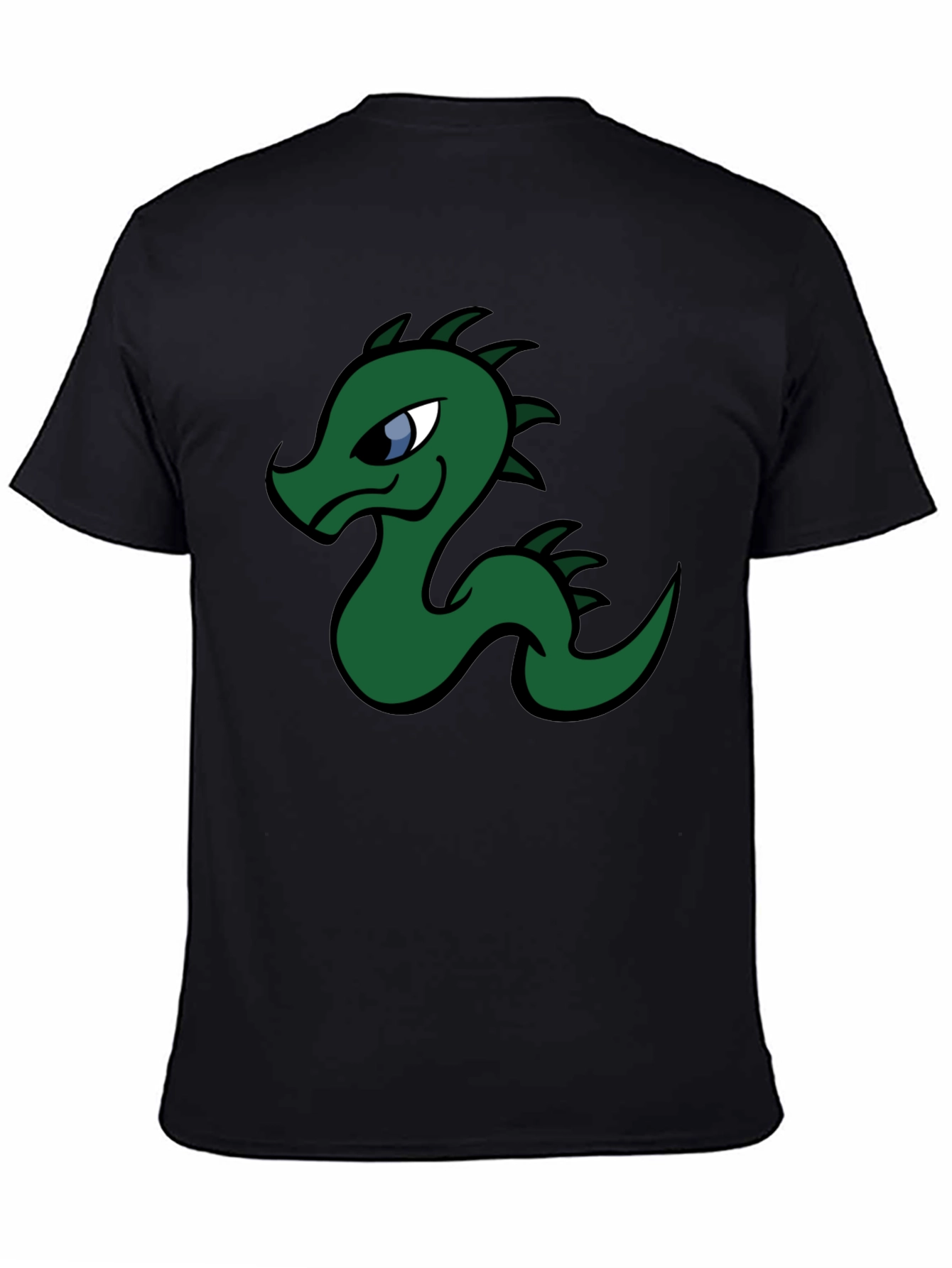 Cartoon Dragon Graphic Tee - Black Cotton T-Shirt