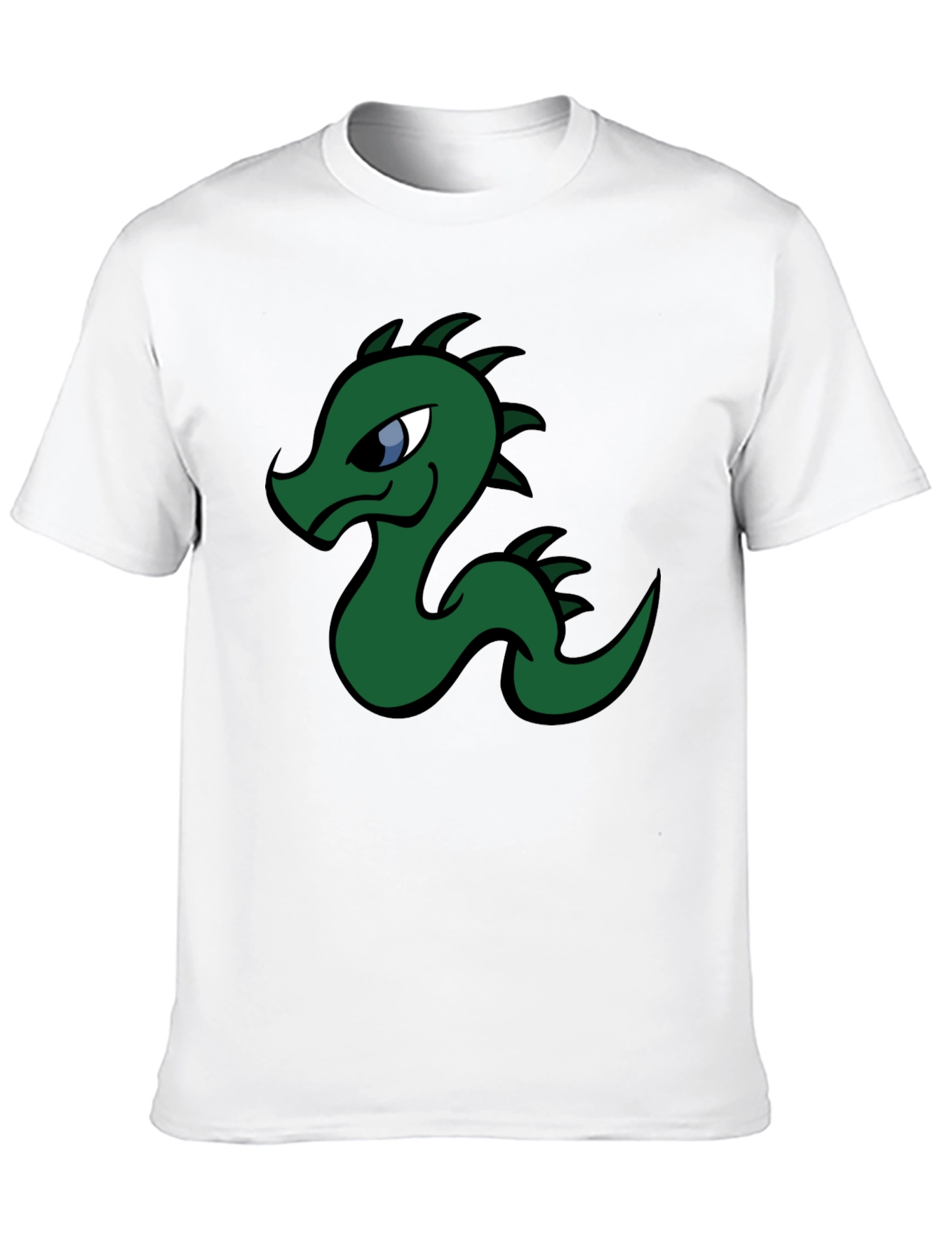 Cartoon Dragon Graphic Tee - Black Cotton T-Shirt