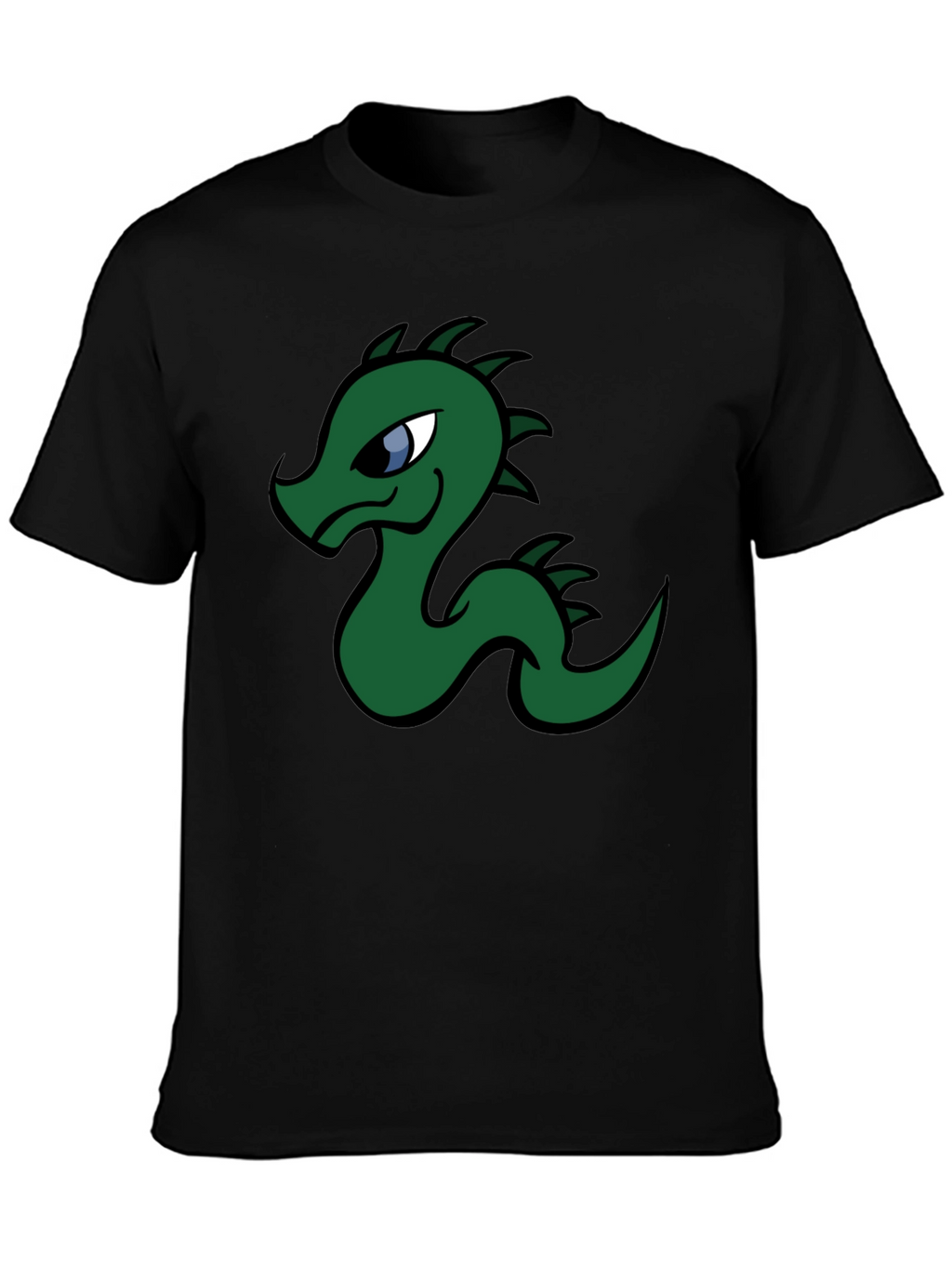 Cartoon Dragon Graphic Tee - Black Cotton T-Shirt