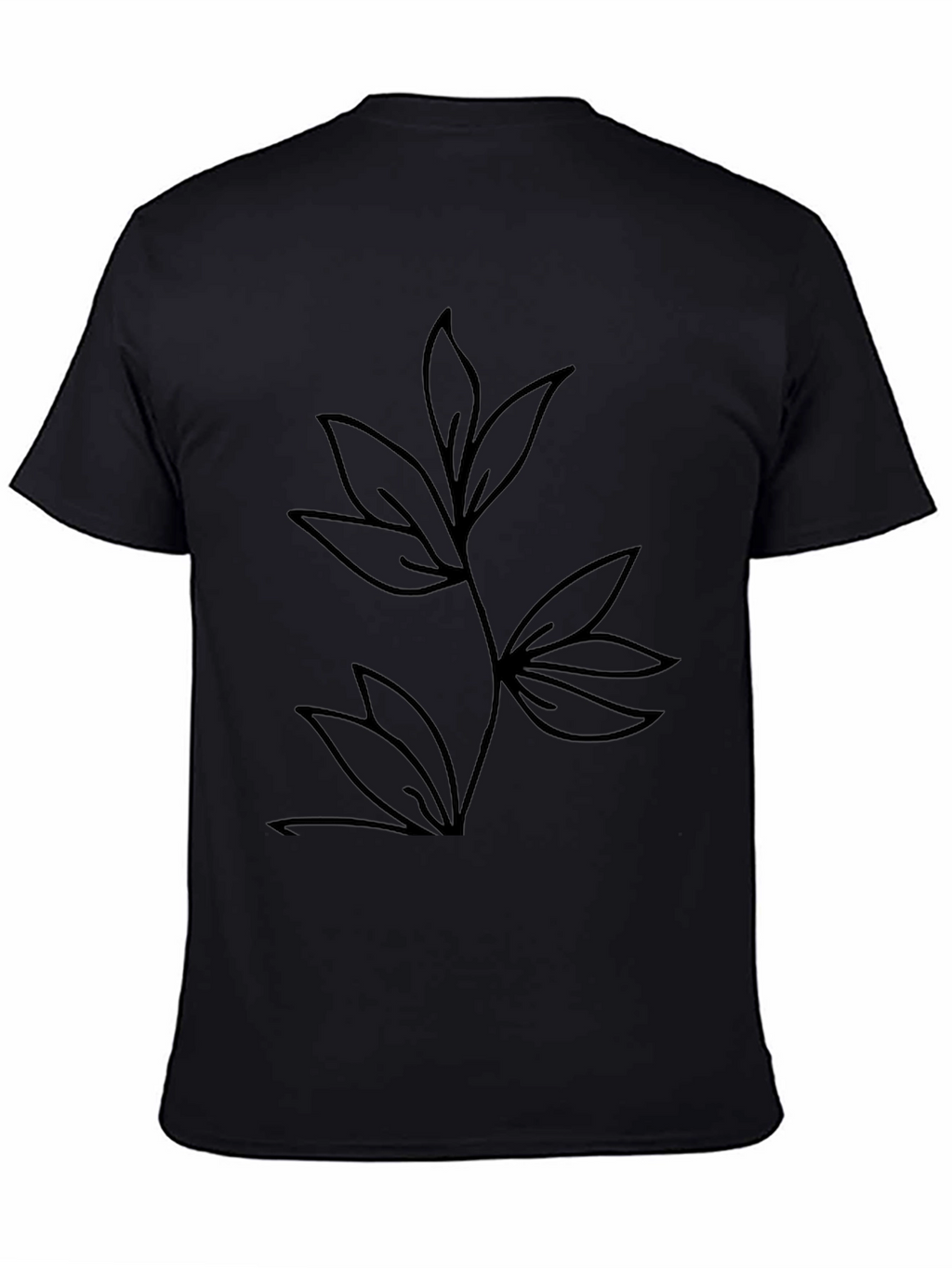 Minimalist Leaf Design Black T-Shirt