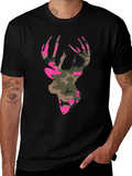 Camo Deer Head Graphic Tee - Mens Black T-Shirt