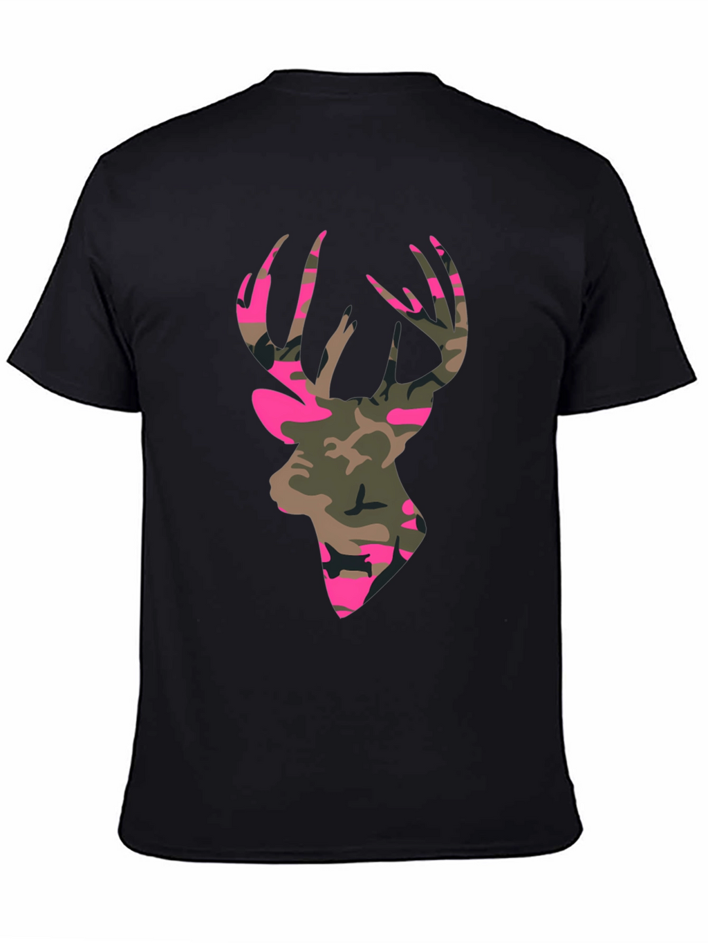 Camo Deer Head Graphic Tee - Mens Black T-Shirt