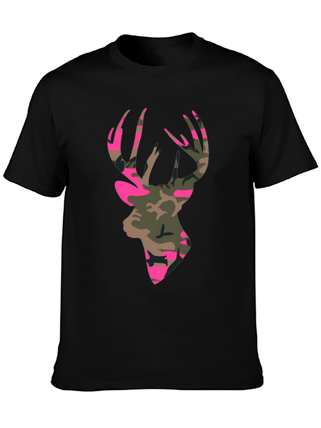 Camo Deer Head Graphic Tee - Mens Black T-Shirt