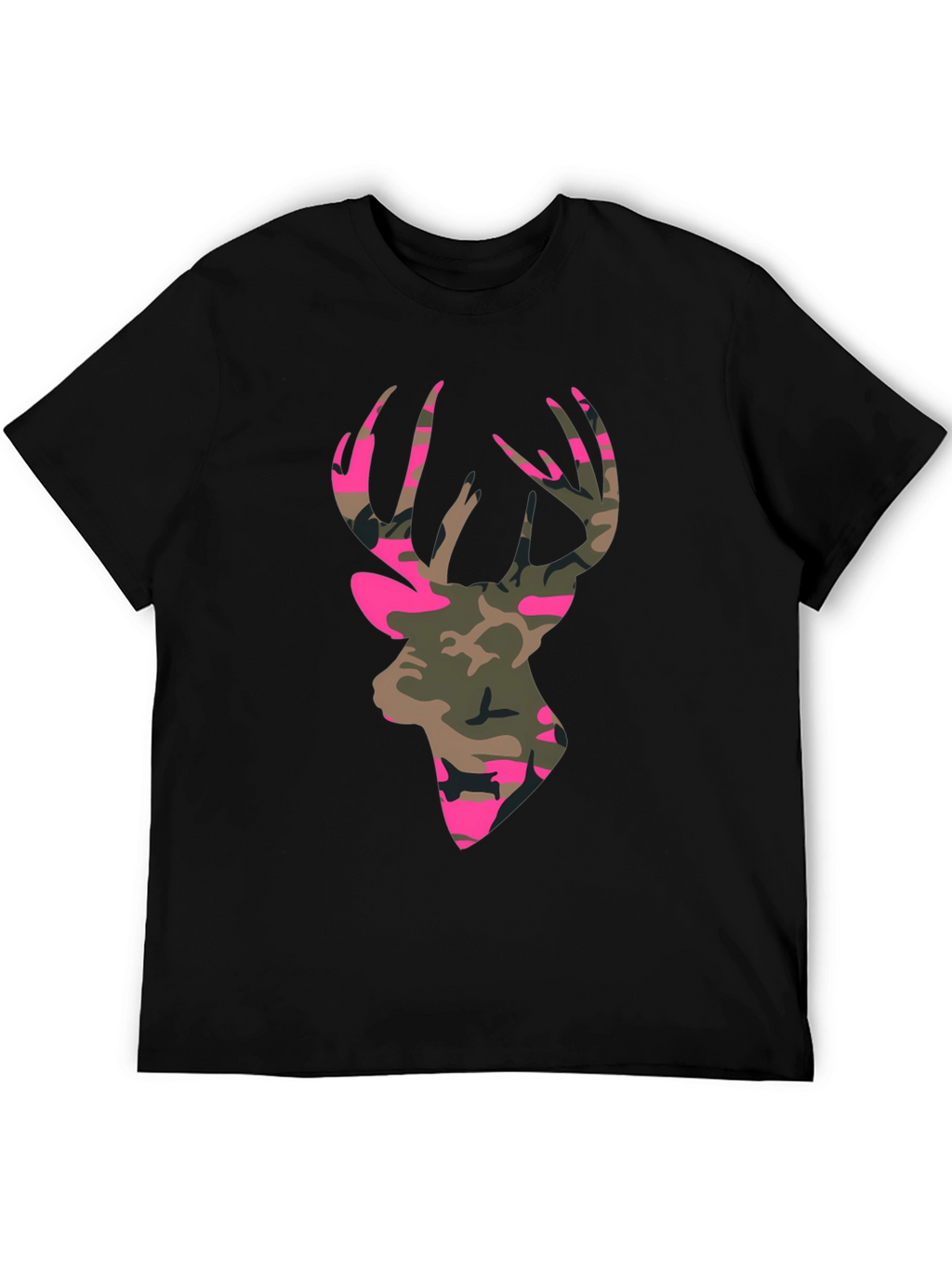 Camo Deer Head Graphic Tee - Mens Black T-Shirt