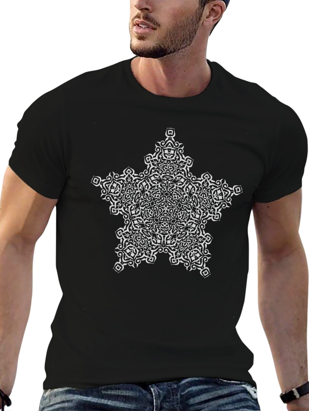 Unique Star Design Black T-Shirt