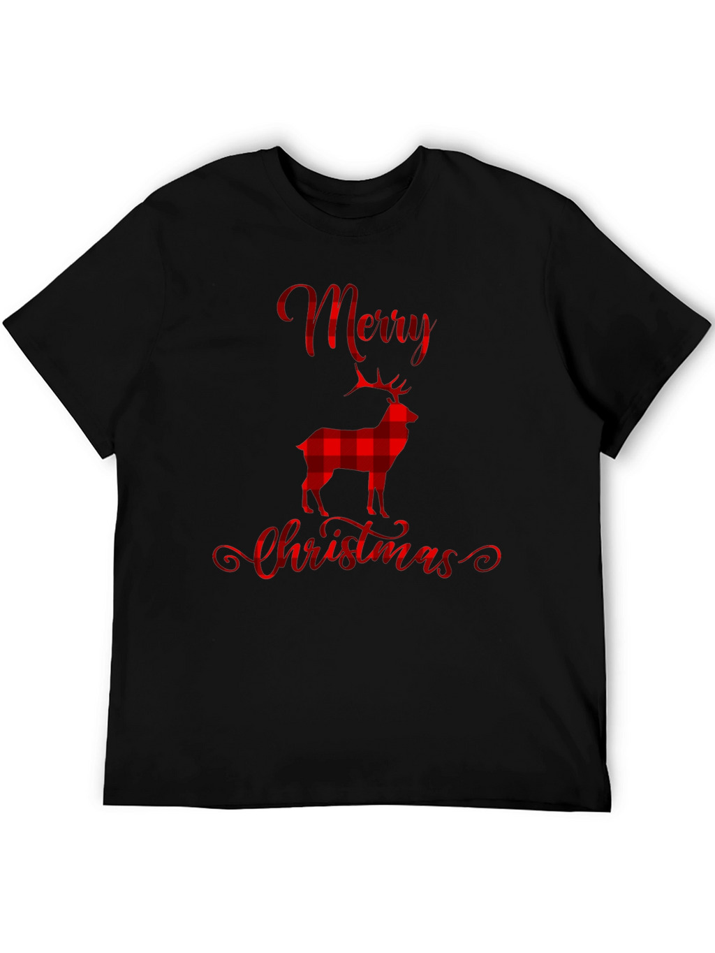 Merry Christmas Plaid Deer Graphic T-Shirt