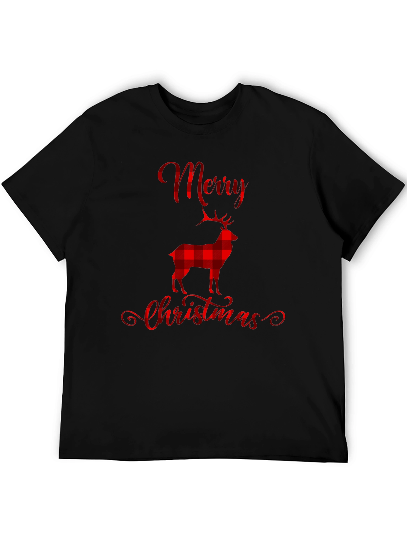 Merry Christmas Plaid Deer Graphic T-Shirt