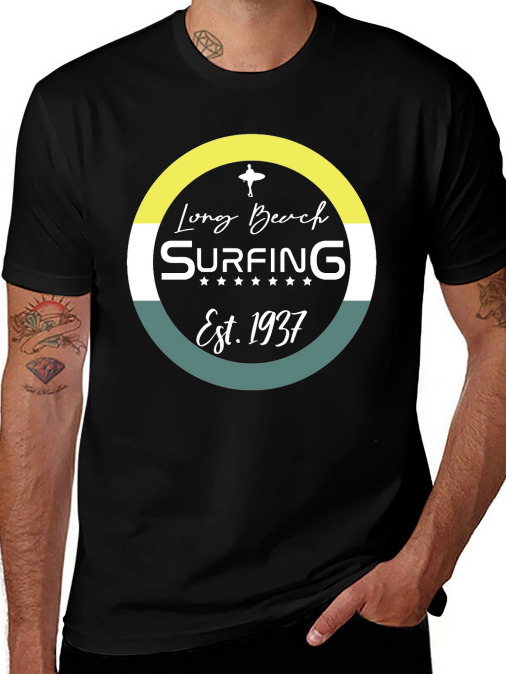 Long Beach Surfing Est. 1937 Black Graphic Tee