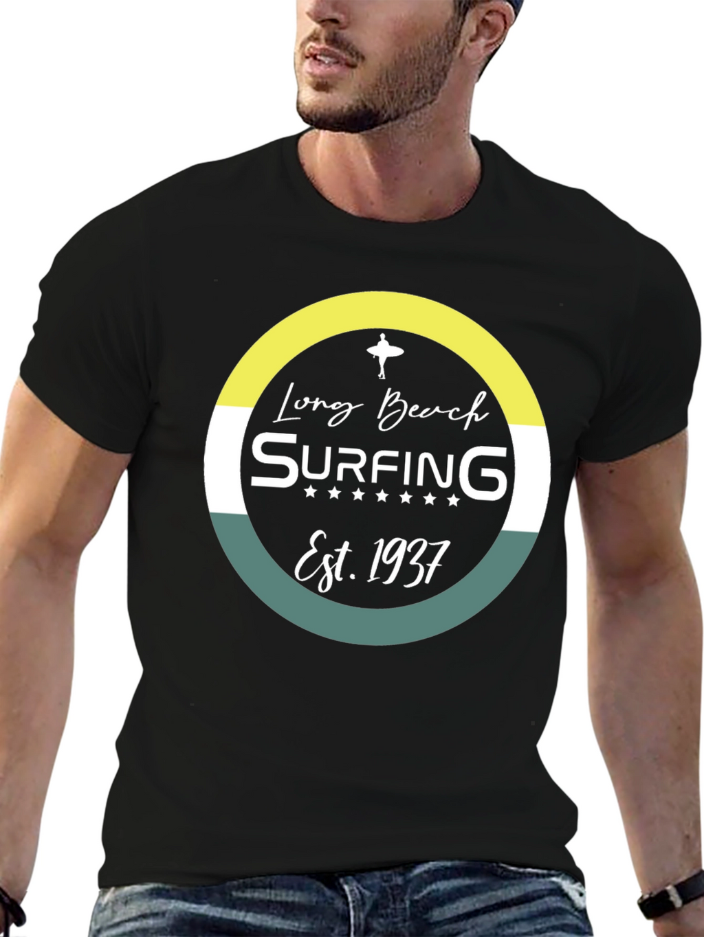 Long Beach Surfing Est. 1937 Black Graphic Tee