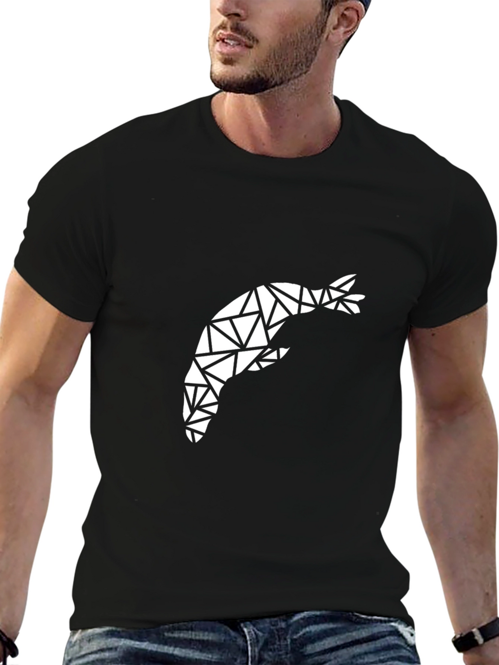 Geometric Shrimp Graphic Tee - Black