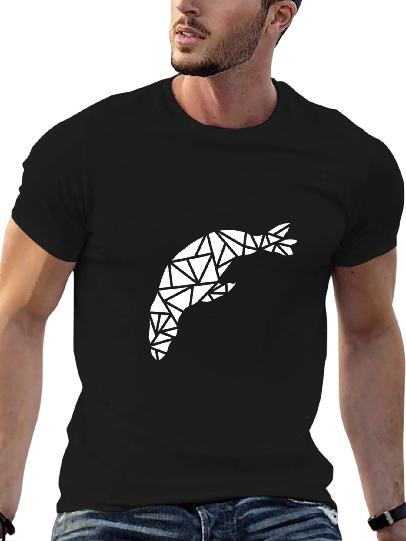 Geometric Shrimp Graphic Tee - Black