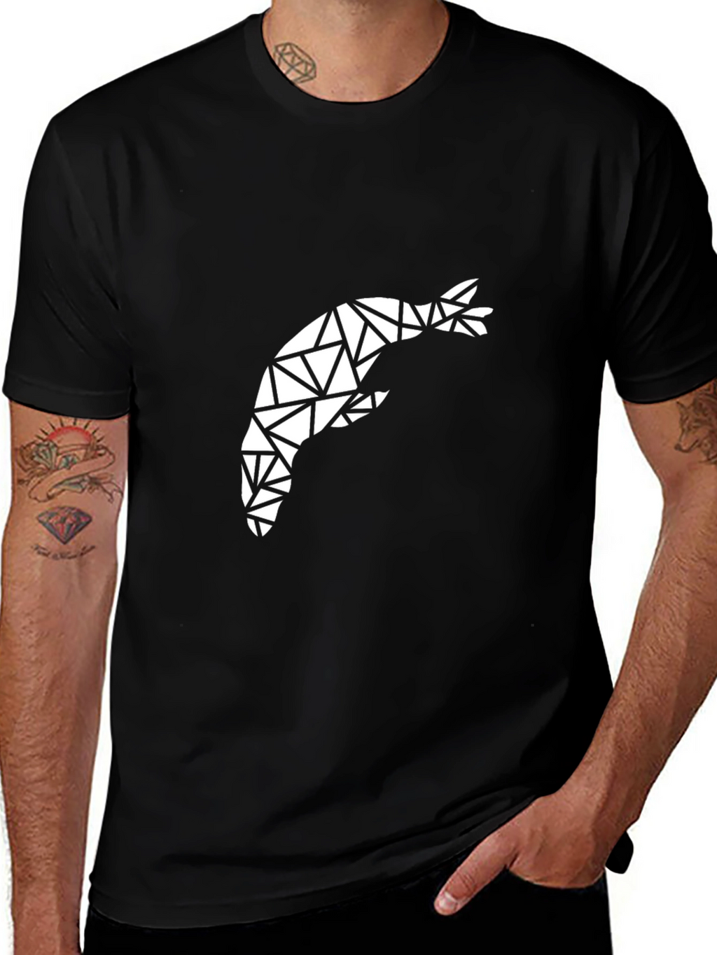 Geometric Shrimp Graphic Tee - Black